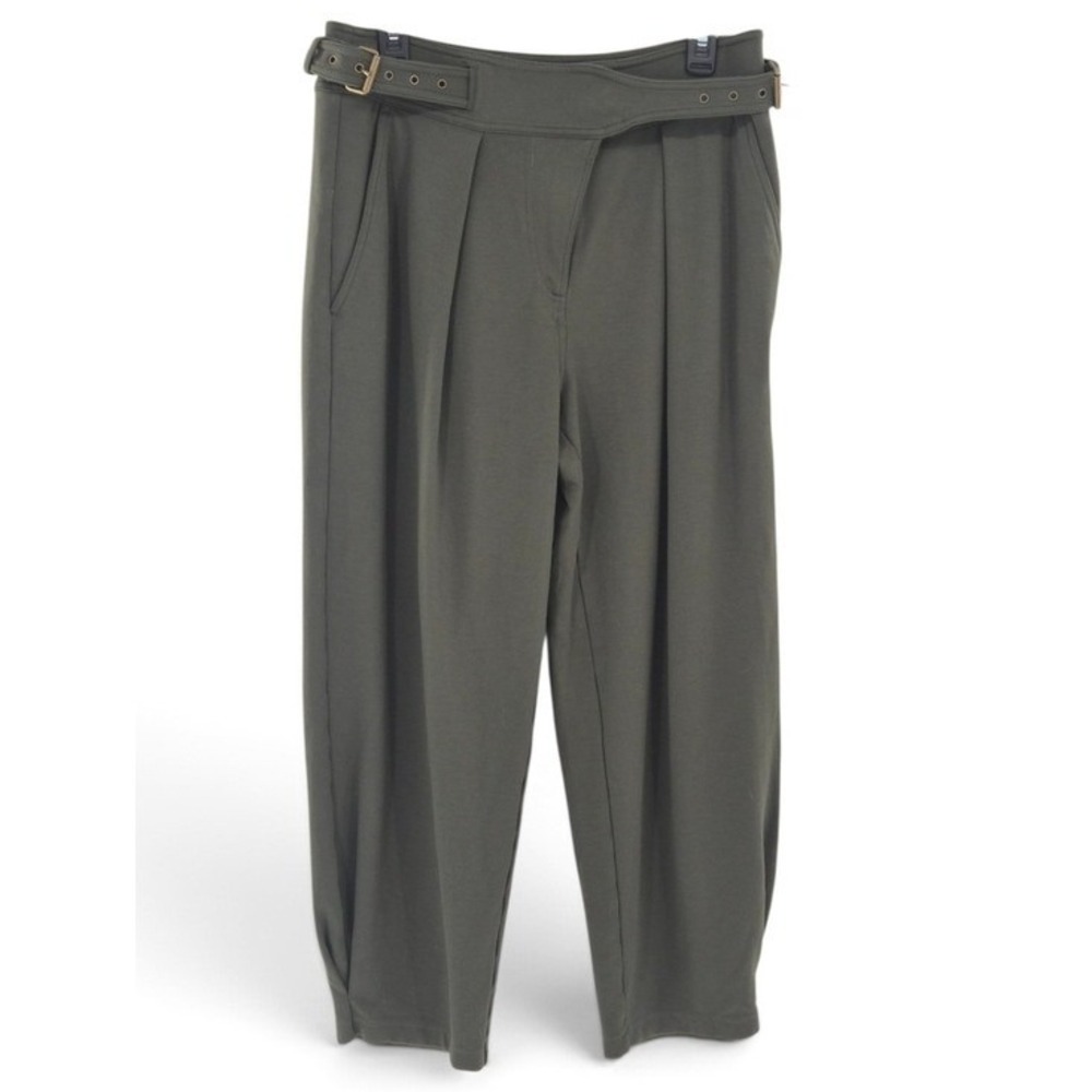 Lauren Ralph Lauren Trousers Women 8 Olive Green Belted Pleated Tapered Pants